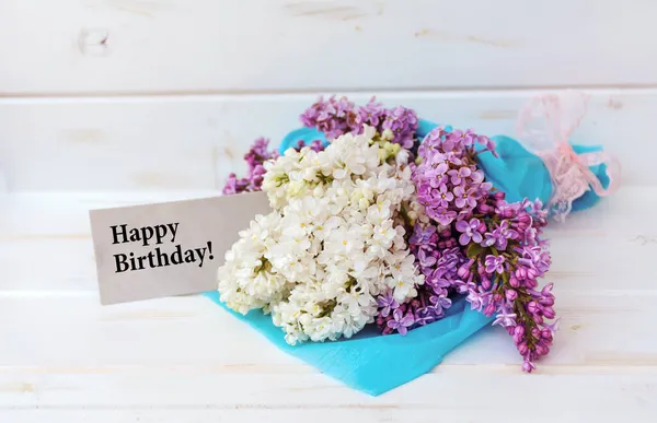 Csokor Orgona Boldog Születésnapot Üdvözlő Kártya — Stock Fotó