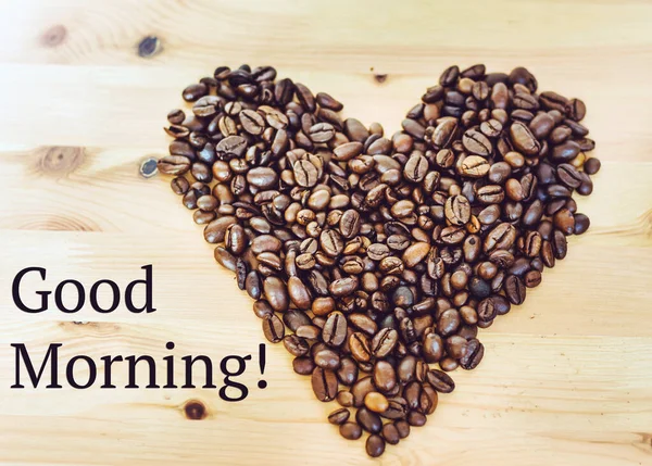 Hjärta Från Kaffebönor Med Bra Morgontext — Stockfoto