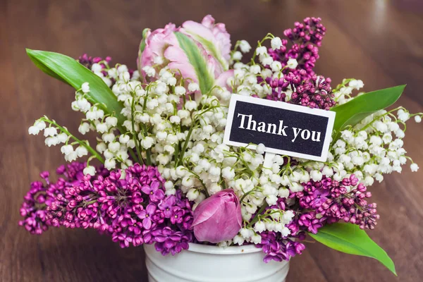 Beautiful Lily Valley Lilac Bouquet Thank You Message Thank You — Fotografia de Stock