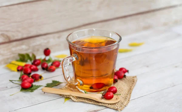 Rosehip Tea Wooden Background — Stock Photo, Image