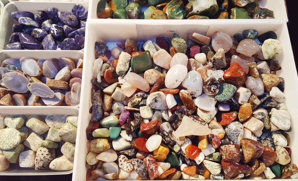 Συλλογές Από Ορυκτές Πέτρες Πολύχρωμο Φόντο Πέτρες — Φωτογραφία Αρχείου