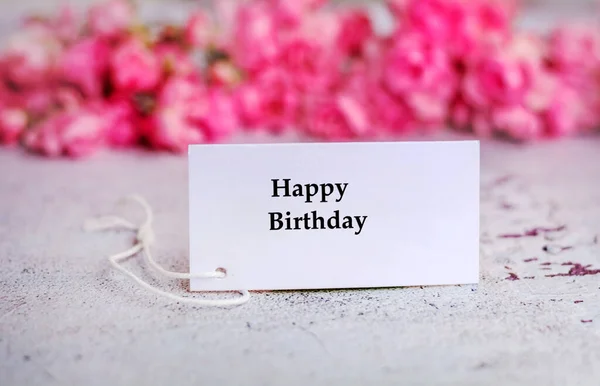 Feliz Aniversário Cartão Com Rosas Cor Rosa — Fotografia de Stock