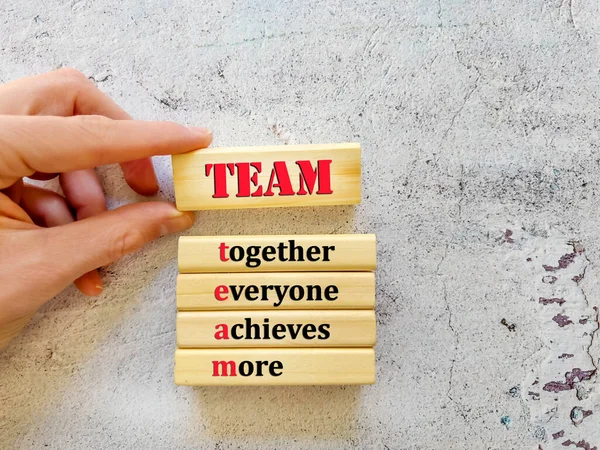 Team Concept Wooden Blocks Together Everyone Achieves More Text — Stock fotografie