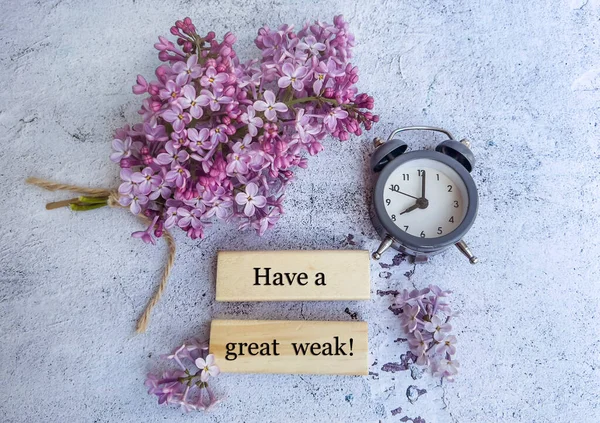 Have Great Week Message Alarm Clock Purple Lilac — Stockfoto