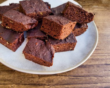 Healthy Sugar Free Chocolate Chick Peas Brownie with Dates . Homemade Gluten Free Vegan Brownie