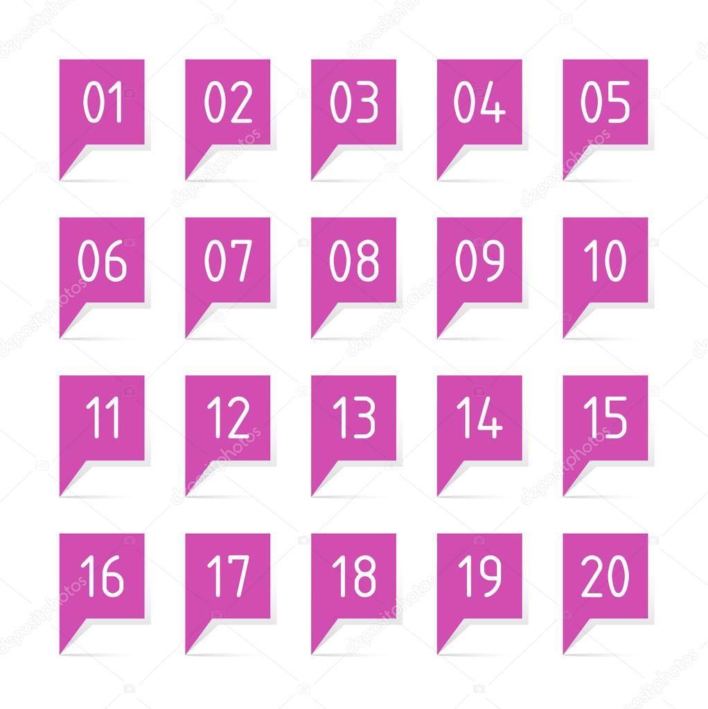 Labels with numbers, 20 purple bubbles