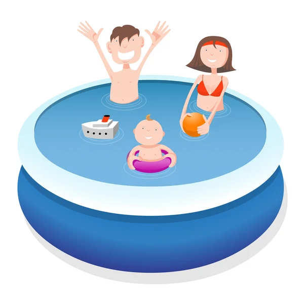 Familia en la piscina — Vector de stock