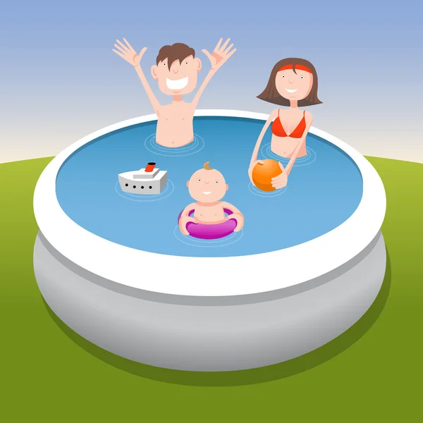 Havuzda Aile — Stok Vektör