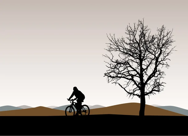 A cyclist rides autumn landscape — Stock Vector