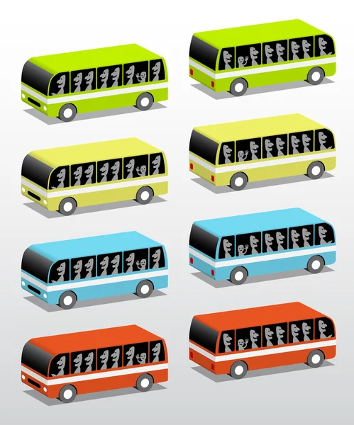 Bussen in vier kleuren — Stockvector