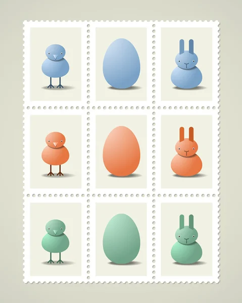 Nine postage stamps — Stock Vector