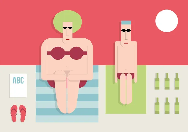 Homme et femme sur la plage — Image vectorielle