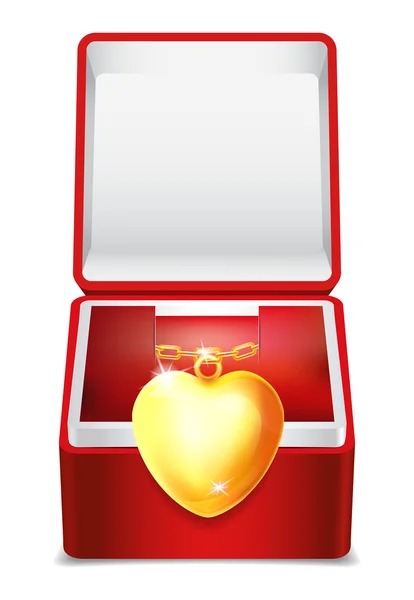Gold heart in red velvet box — Stock Vector