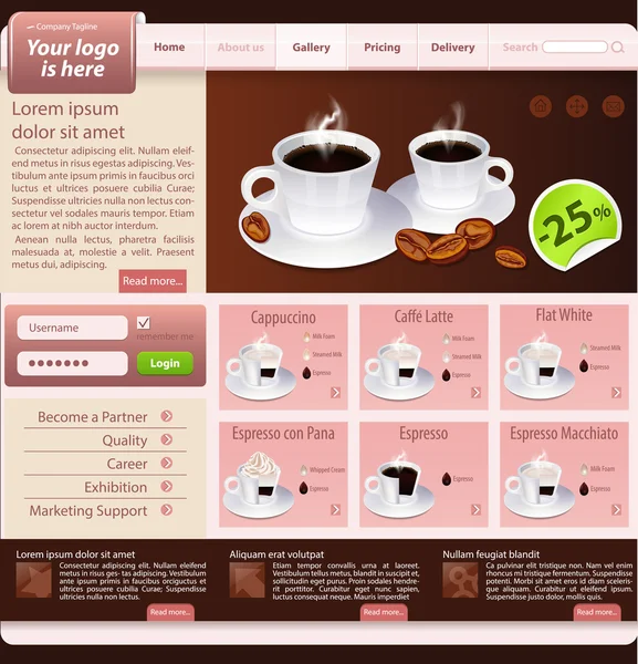 Modelo de design do site, tema da casa de café —  Vetores de Stock