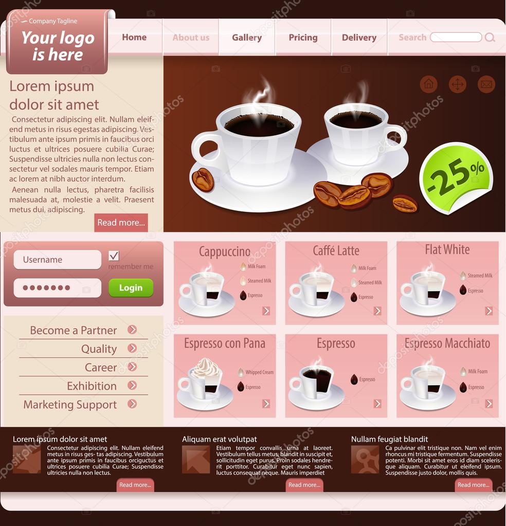 Web site design template, coffee house theme