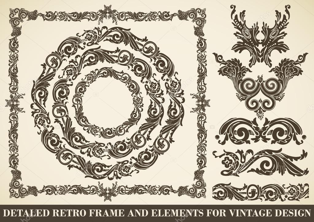 Set of antique frames and design elements