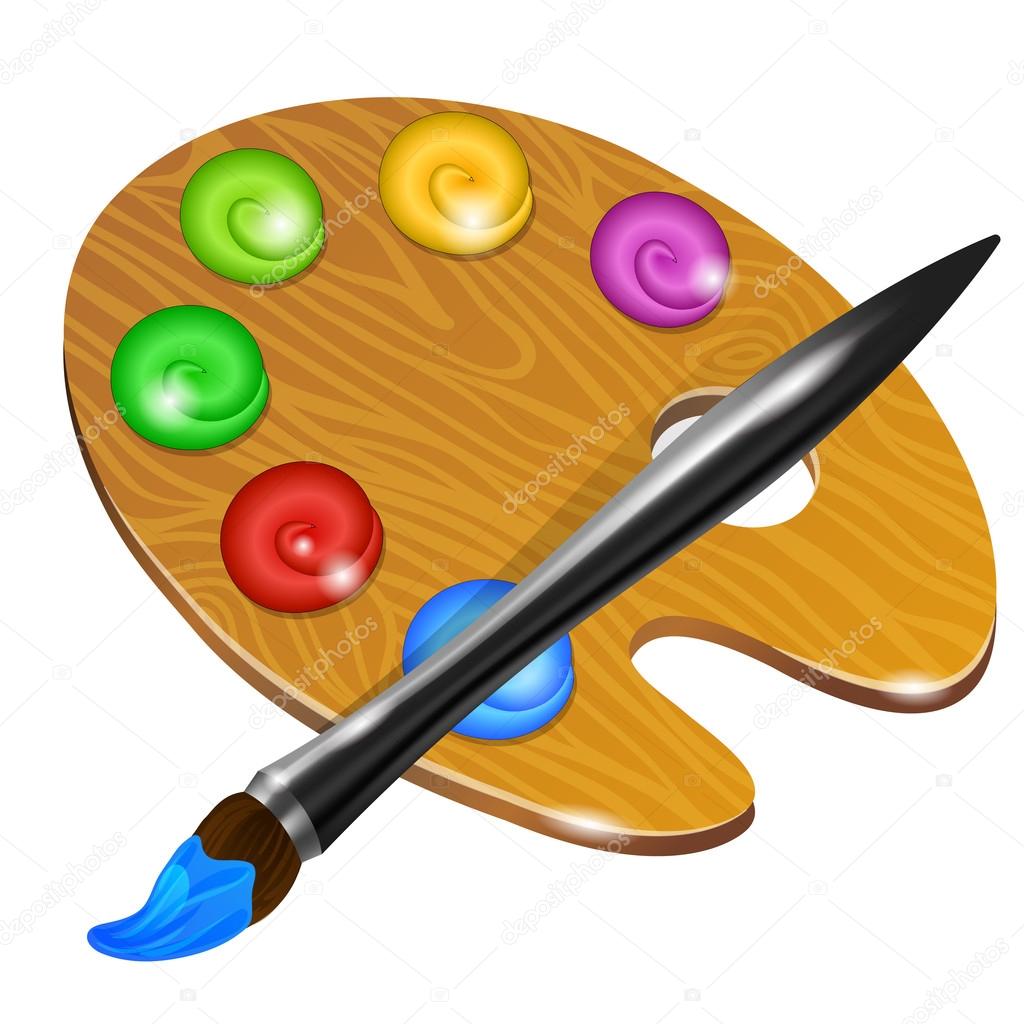 Art palette with paint brush for drawing