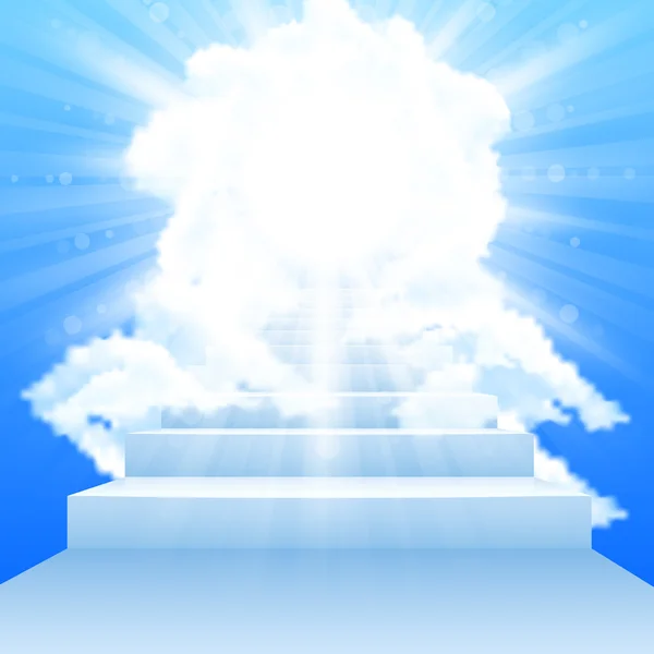 Escalera que conduce al cielo con nubes en el cielo — Vector de stock