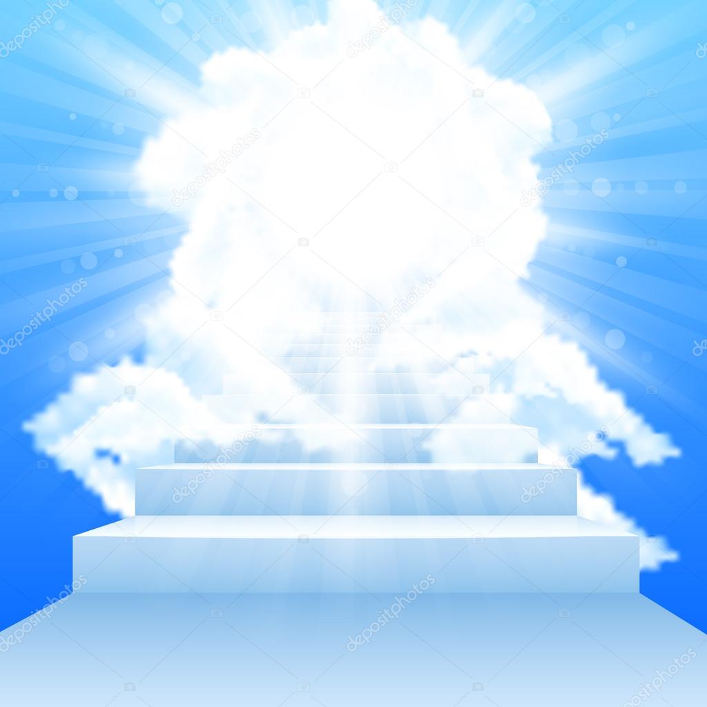 Stairway leading to heaven with clouds in sky