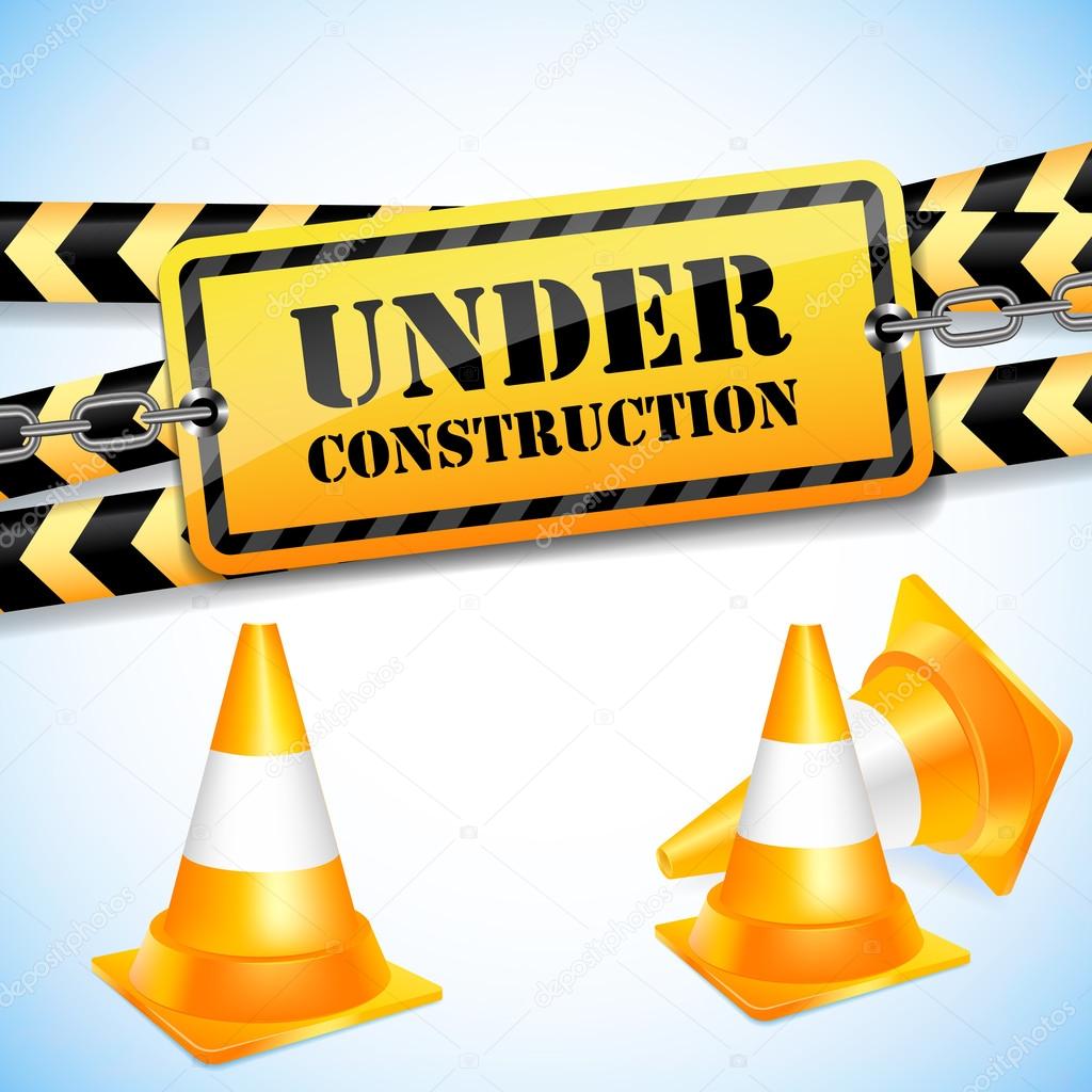 Under construction page with traffic cones.