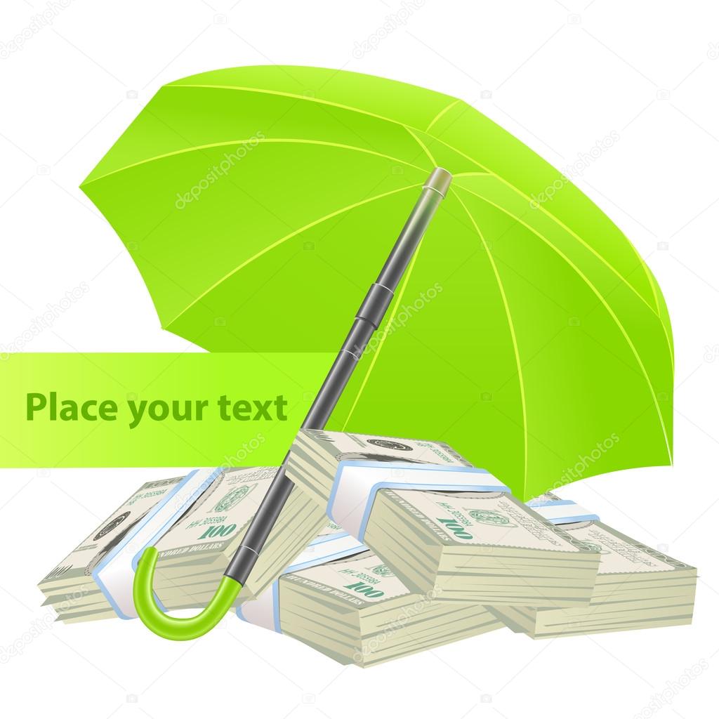 Protection concept with umbrella and money