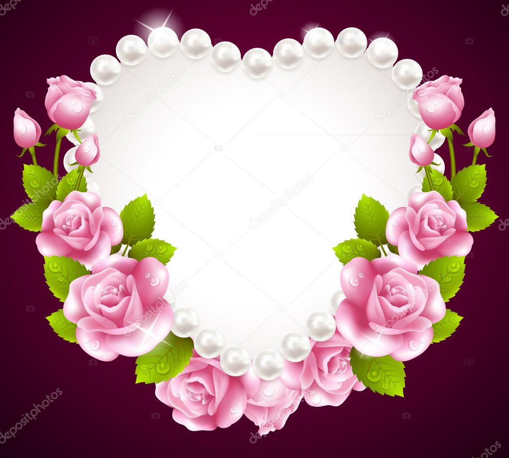 Hqert pink rose and pearls frame