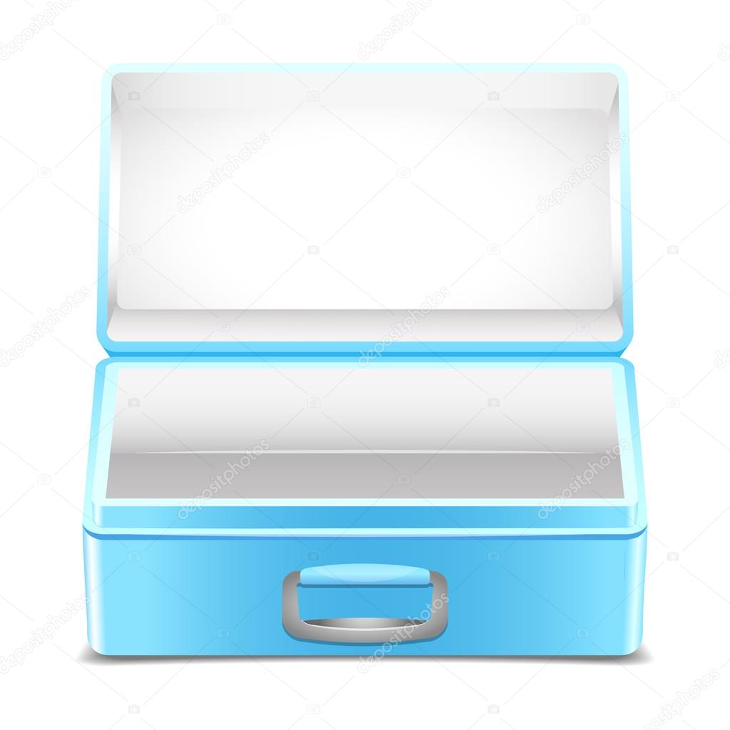 Empty blue lunch box on white background
