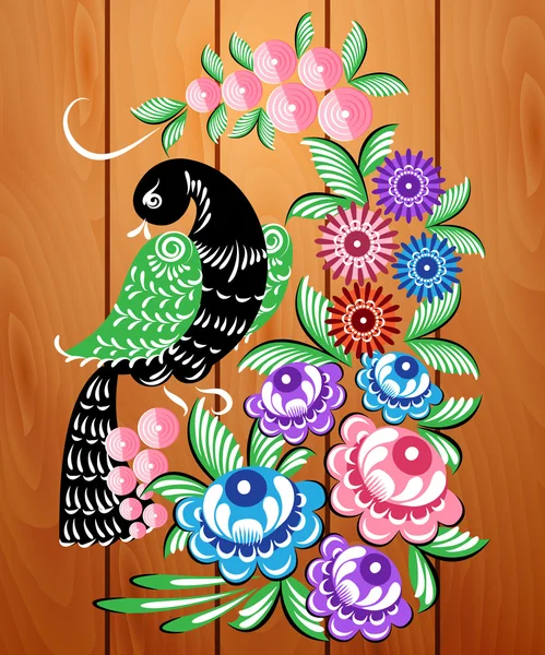 Le fond floral russe traditionnel sur bois — Image vectorielle