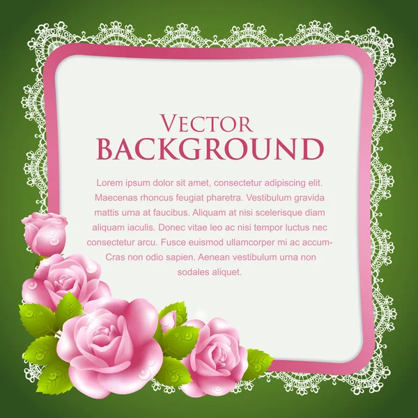 Vintage background with roses and lace — Stock Vector