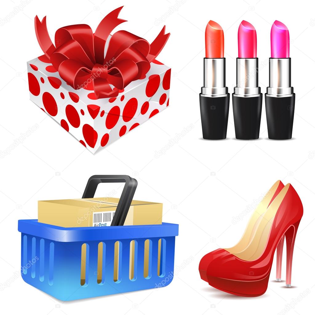 Lady's shopping icon set