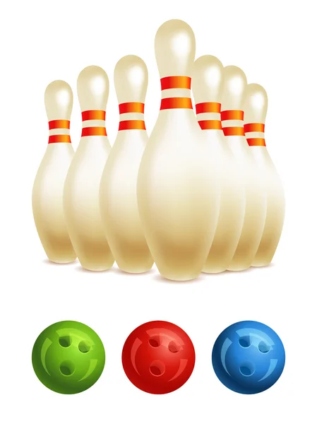 Vector bowling pinnen en bowling bal — Stockvector