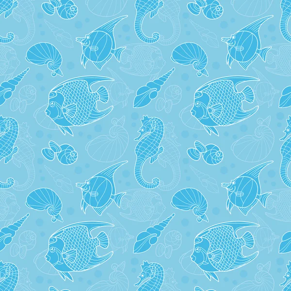 Bleu vie marine modèle sans couture — Image vectorielle