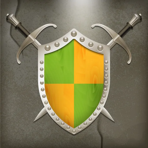 Een set van tweesnijdend zwaard middeleeuwse shield — Stockvector