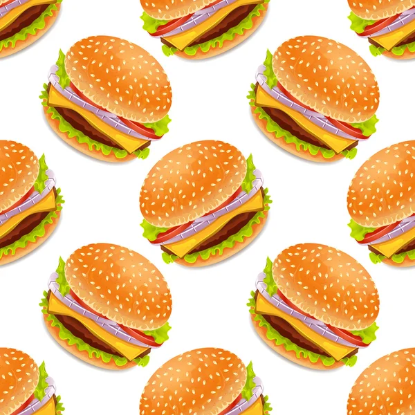 Fond sans couture avec des hamburgers de style dessin animé — Image vectorielle