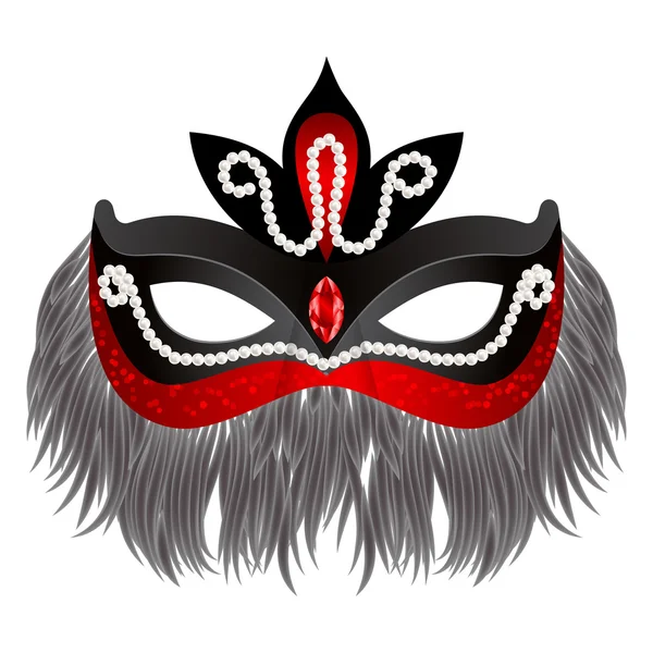 Máscara de carnaval roja con plumas — Vector de stock