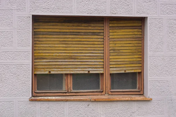 Wooden Windows Roll Blinds Shutters Half Closed — Stock Photo, Image