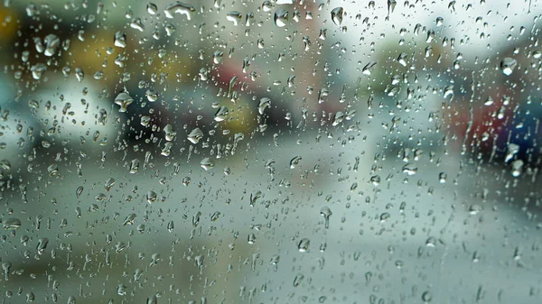 Regn Dag Abstrakt Väder Foto Tråg Vått Glas Fönster — Stockfoto