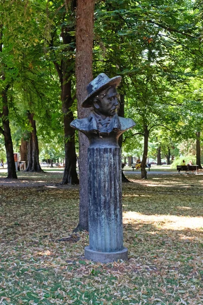 2021年7月5日 塞尔维亚贝尔格莱德Kalemegdan公园诗人Radoje Domanovic的半身像 — 图库照片