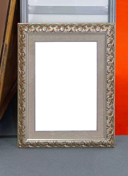 Rectangular Antique Silver Picture Frame Empty Space Floor — 스톡 사진