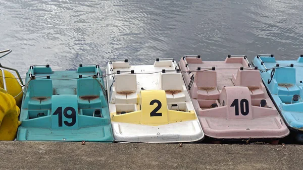 Rental Pedal Boats Parking Calm Lake Water — Foto de Stock