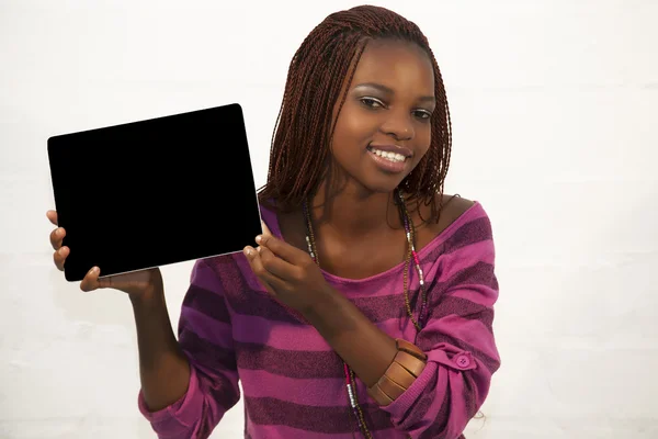 African Woman Holding a Blank black Sign — Stock Photo, Image