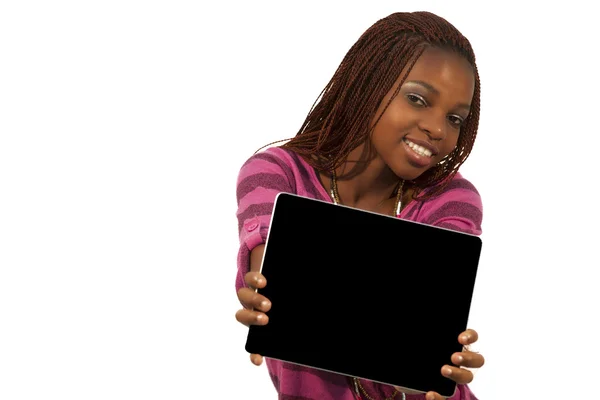 African Woman Holding a Blank black Sign — Stock Photo, Image