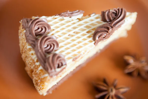 A piece of a beautifully decorated cake with butter cream — Stock Photo, Image