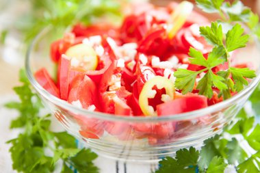 Taze biber ile sebze salatası