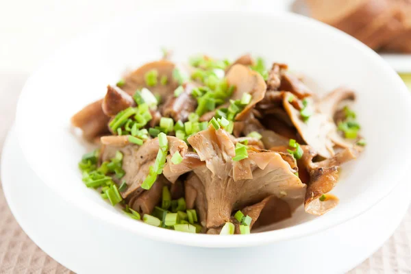 Fried mushrooms in a white bowl — Stock Photo, Image