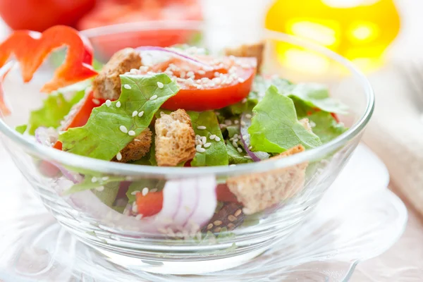 Овощной салат с гренками — стоковое фото