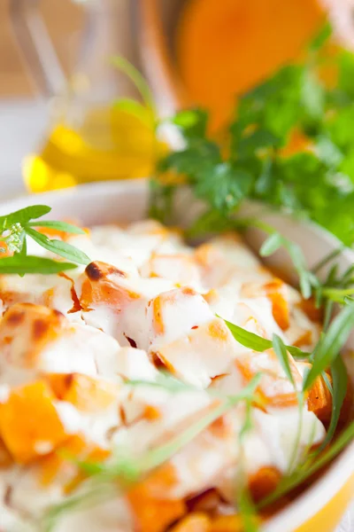 Pumpkin and sour cream cooked in the oven — Stock Photo, Image