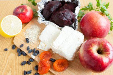 süzme peynir ve meyve - Üstten Görünüm