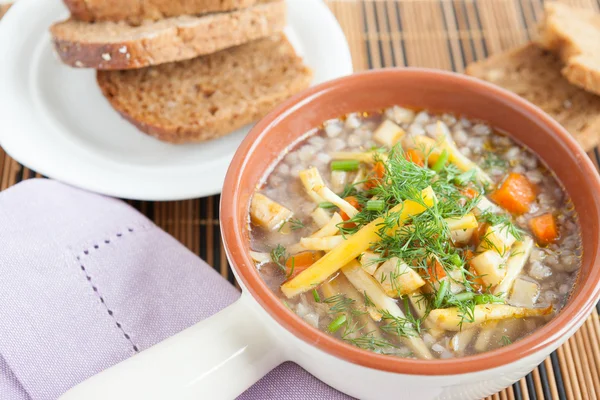 Sopa de verduras sin carne en una sopera — Foto de Stock