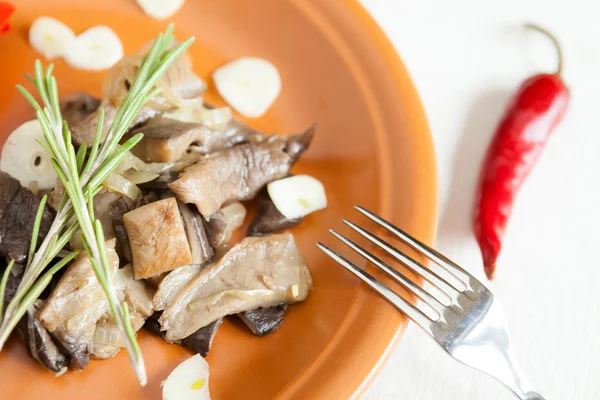 Fried oyster mushrooms with garlic — Stock Photo, Image